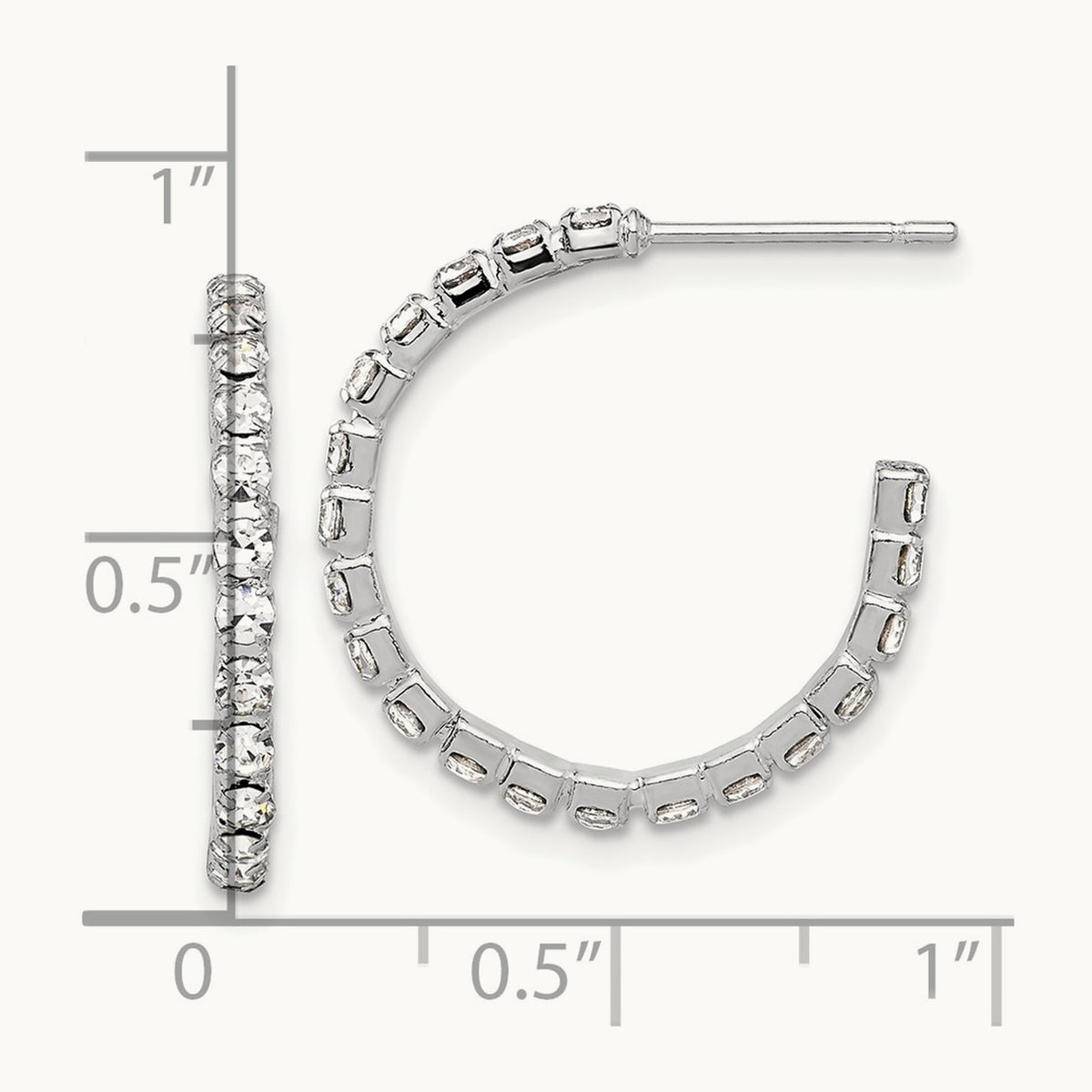 Tone 20mm Crystal J-Hoop Post Earrings