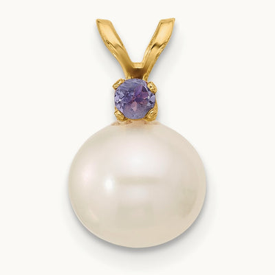 Tanzanite 8- White Round FWC Pearl Pendant, 8.5mm, 14K