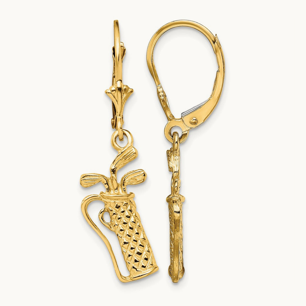 Textured Golf Bag Leverback Earrings, 14K