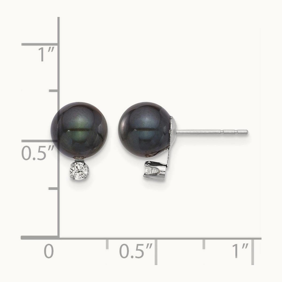 7- Round Black Akoya Pearl & .10ct Dia Post Earrings, 8mm, 14K White Gold