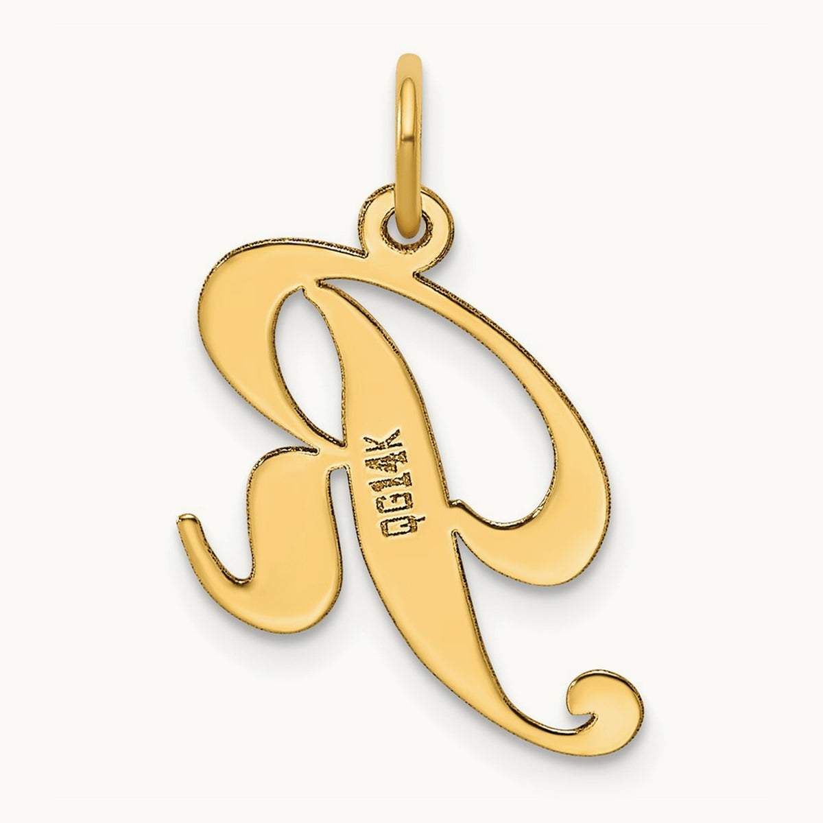 Medium Fancy Script Initial Charm — 14K Yellow Gold, R