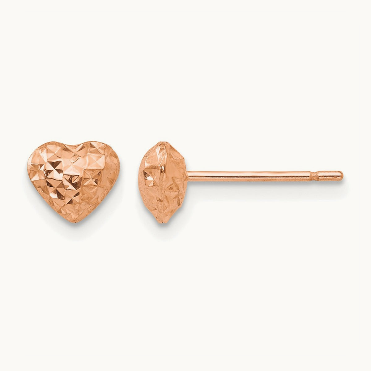 Diamond Cut Puffed Heart Post Stud Earrings — 14K Rose Gold