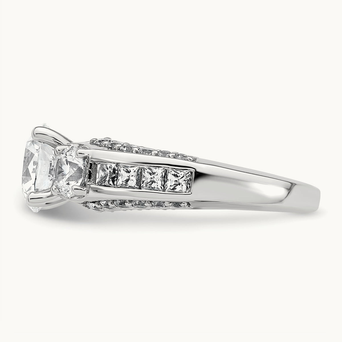 Round 3 Stone Engagement Ring, 3.75 ct tw Lab-Grown Diamond — 14K White Gold