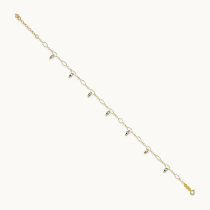 Mirror Beaded 9in Plus 1in ext. Anklet, 14K Two-tone