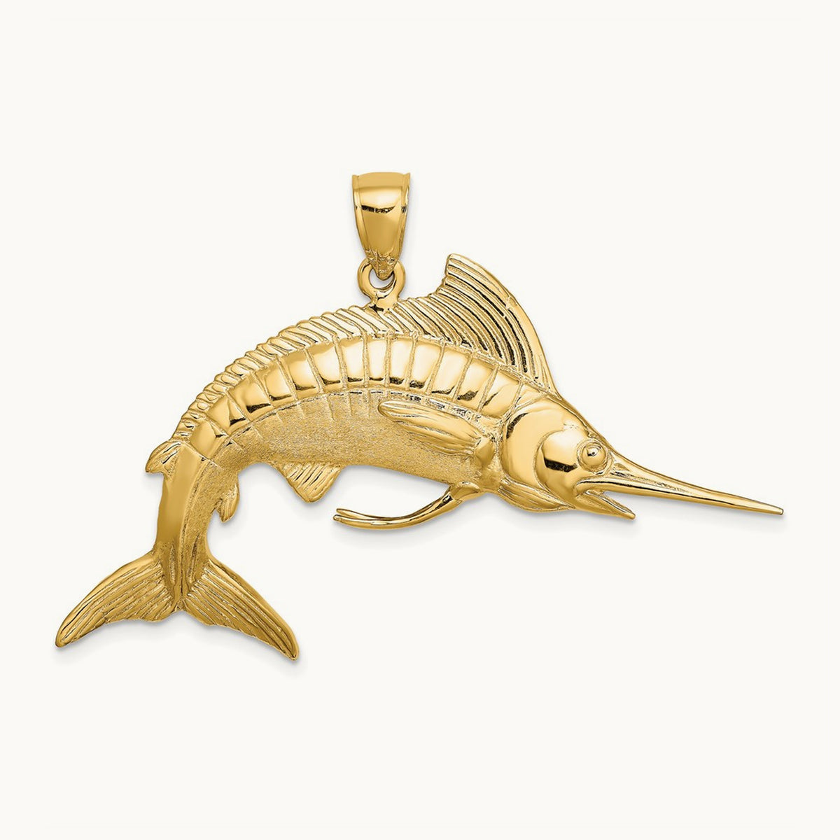 3-D Polished Satin White Marlin Charm, 14K