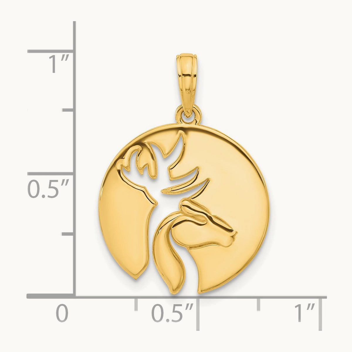 Polished Cut-out Deer Head Circle Pendant, 14K