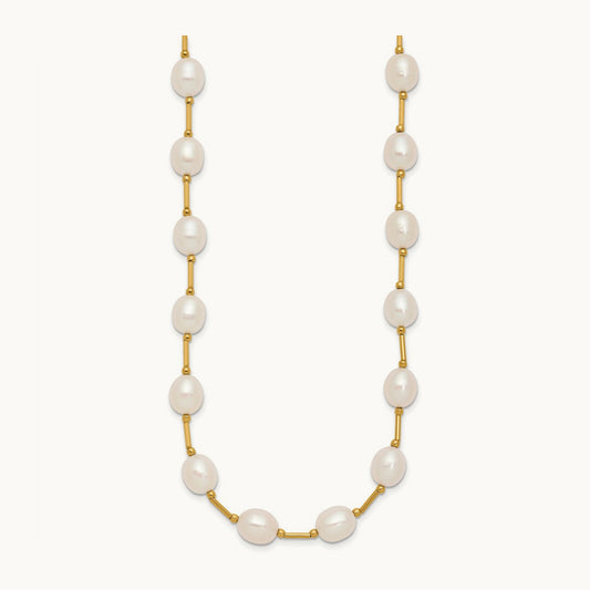 7- White Rice Freshwater Cultured Pearl Bead Necklace, 8mm, 14K