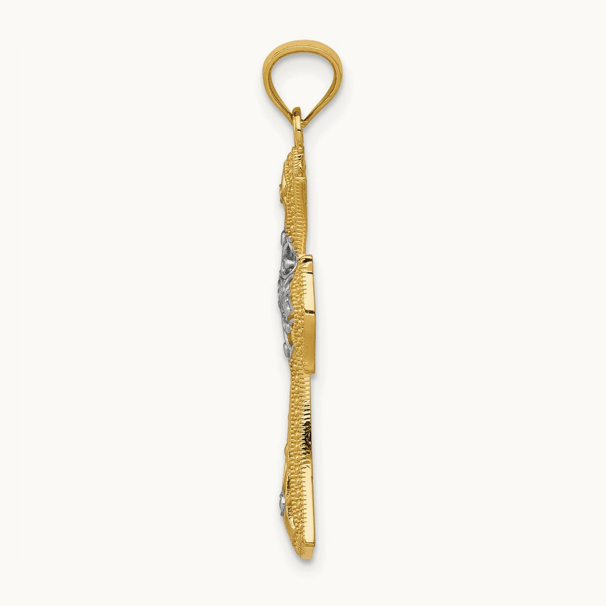 w/Rhodium Diamond-Cut Cross Pendant, 14K