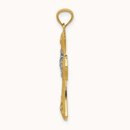 w/Rhodium Diamond-Cut Cross Pendant, 14K