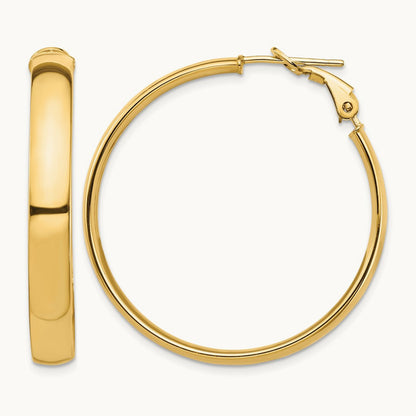 High Polished Omega Back Hoop Earrings — 14K Yellow Gold, 5mm
