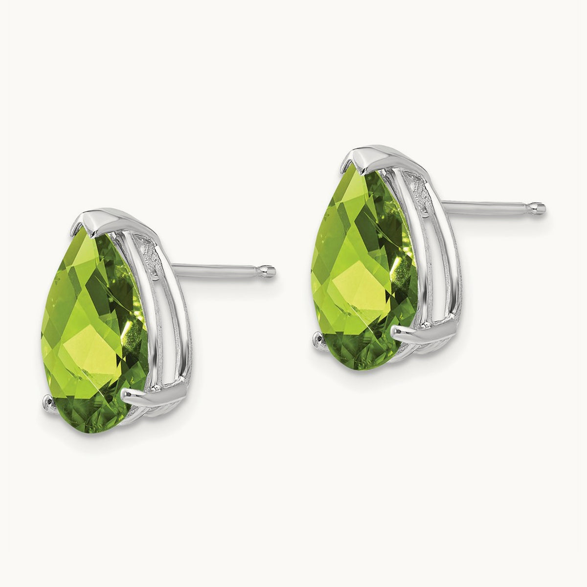 Peridot Pear Stud Earrings, 14K White Gold