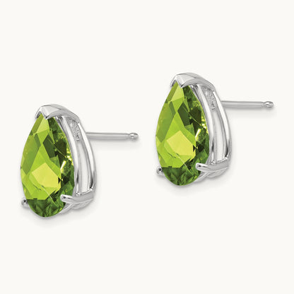 Peridot Pear Stud Earrings, 14K White Gold
