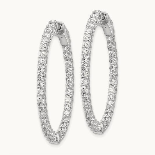 Diamond Oval Hoop w/Safety Clasp Earrings, 14K White Gold