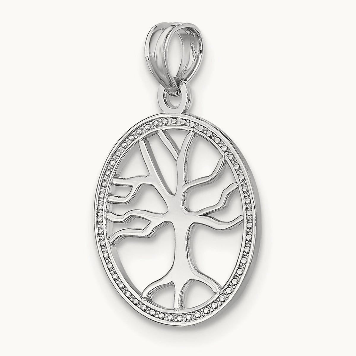 Small Tree of Life In Round Frame Charm — 14K White Gold