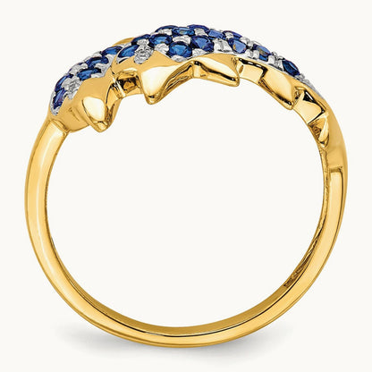 w/ Rhodium Diamond and Sapphire Dolphins Ring, 14K