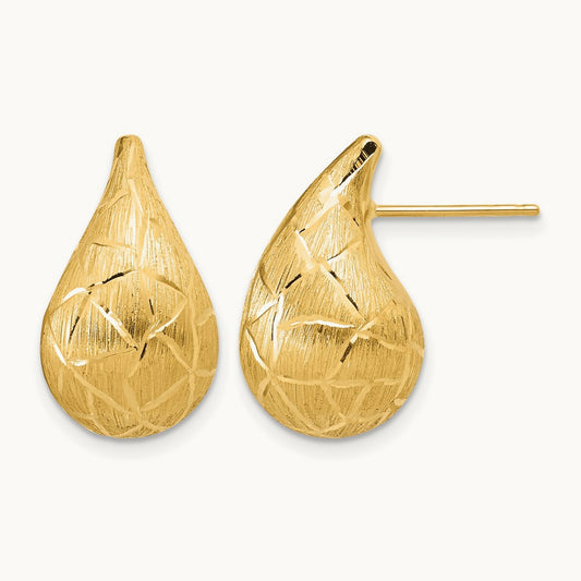 Polished/Brushed/Diamond-cut Puffed Teardrop Post Earrings — 20mm