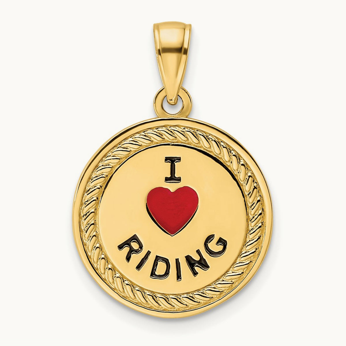 I Heart Horses/I Heart Riding Enameled Reversible Pendant, 14K