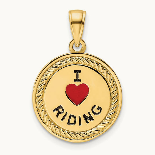I Heart Horses/I Heart Riding Enameled Reversible Pendant, 14K