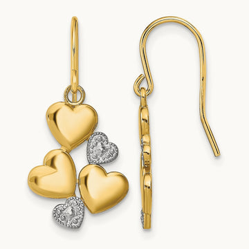 w/Rhodium Polished Hearts Shepherd Hook Earrings, 14K