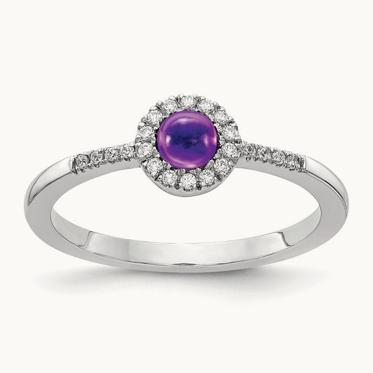 Diamond and Cabochon Amethyst Ring, 14K White Gold