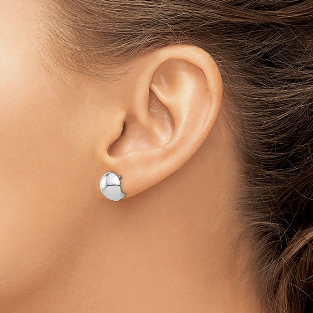 Polished Round Huggie Earrings — 14K White Gold