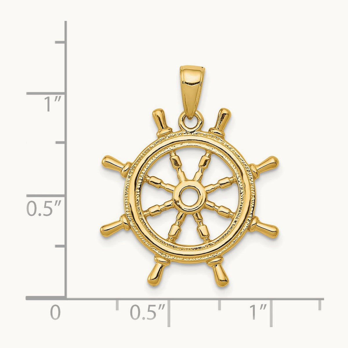 3D Ships Wheel Pendant — 14K Yellow Gold
