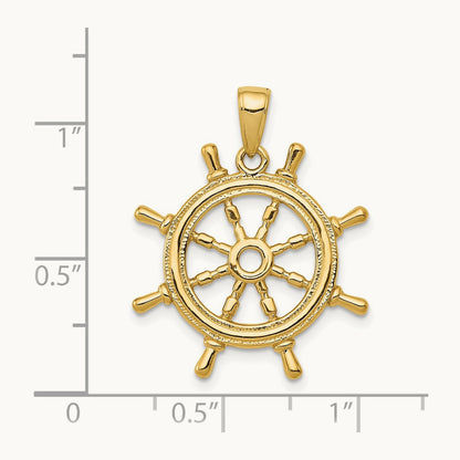 3D Ships Wheel Pendant — 14K Yellow Gold