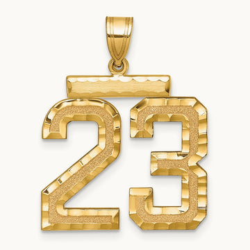 Large Brushed Diamond-cut Number 23 Charm — 14K Yellow Gold