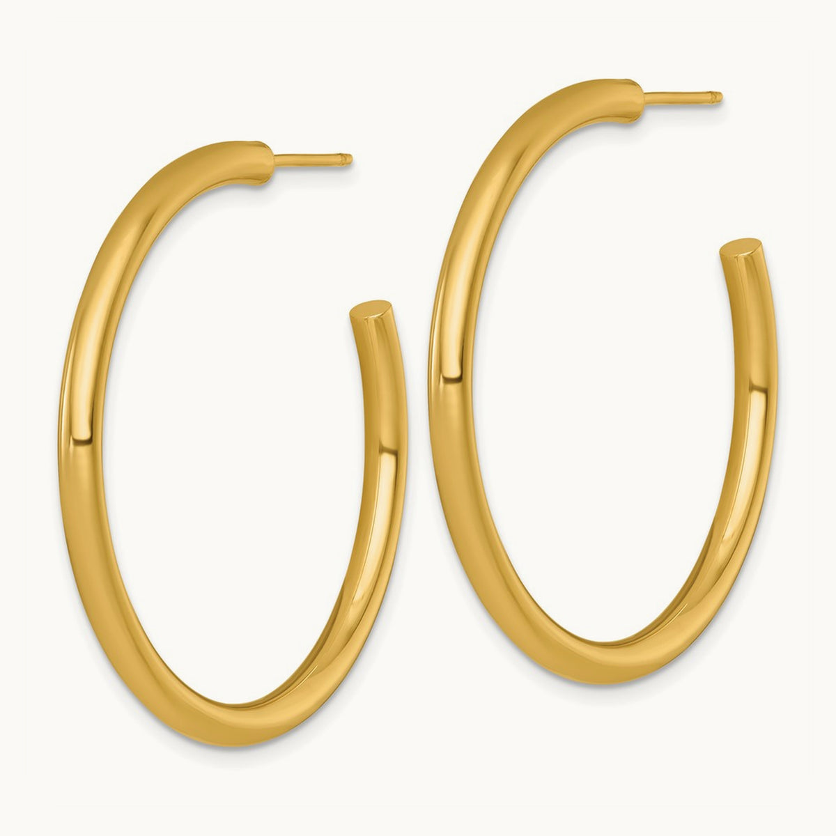3.0 x Polished Post Hoop Earrings, 40mm, 14K