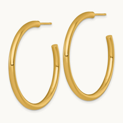 3.0 x Polished Post Hoop Earrings, 40mm, 14K