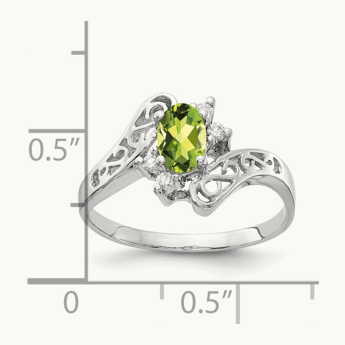 6x4mm Oval Peridot AA Diamond ring, 14K White Gold