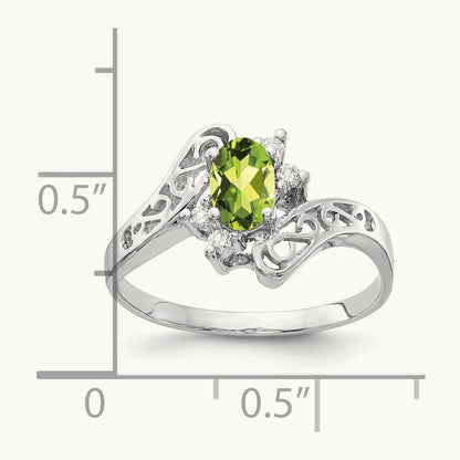 6x4mm Oval Peridot AA Diamond ring, 14K White Gold