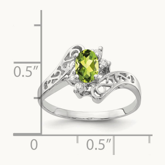6x4mm Oval Peridot AA Diamond ring, 14K White Gold