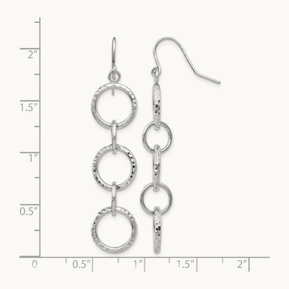 Diamond Cut Circle Dangle Earrings, 14K White Gold