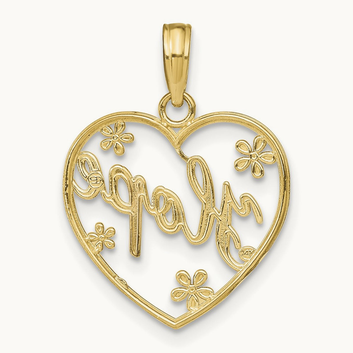 w/Rhodium Hope In Heart w/Flowers Charm, 14K