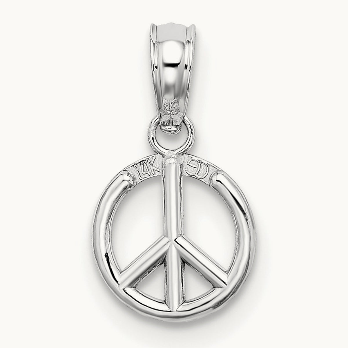 3-D Peace Symbol Charm — 14K White Gold, 14mm