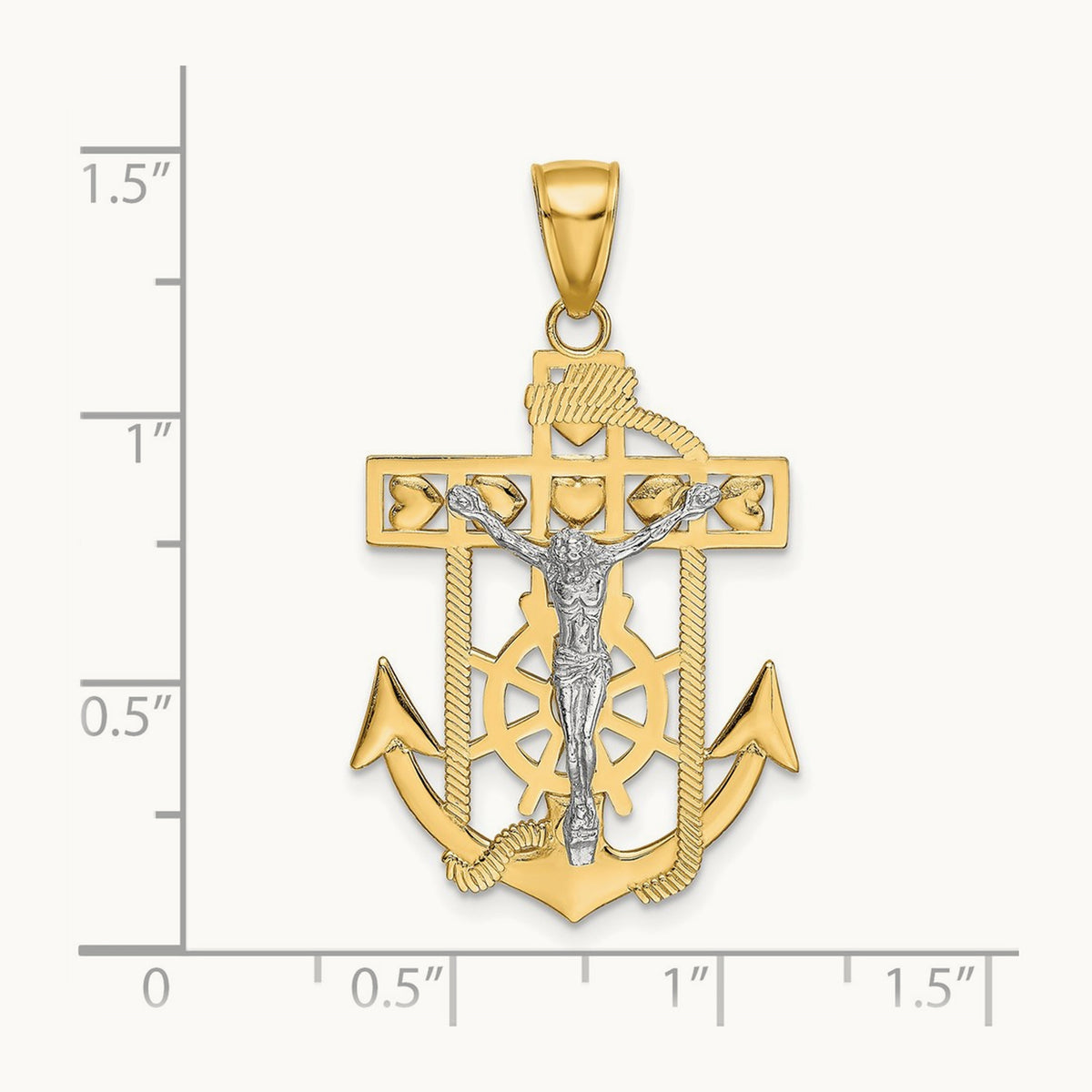 Mariner's Crucifix Pendant — 14K Two-Tone Gold, 39mm