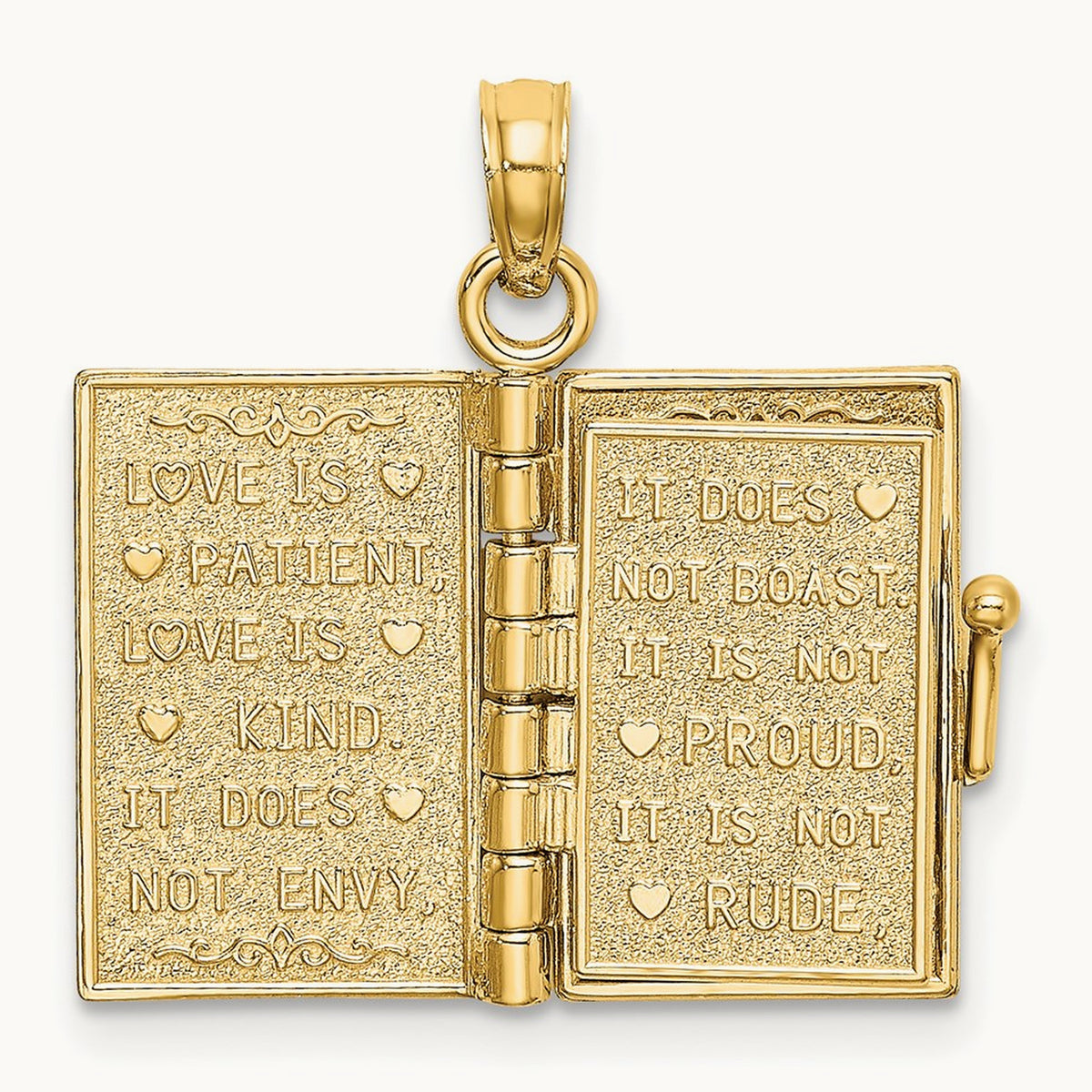 Enameled 3D Moveable LOVE Flower Book Pendant, 14K