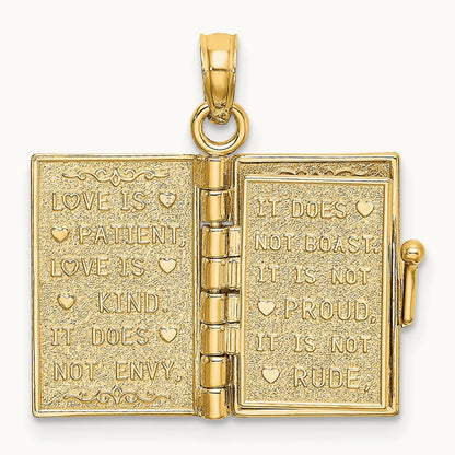 Enameled 3D Moveable LOVE Flower Book Pendant, 14K