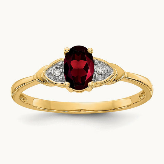 Garnet and Diamond Ring — 14K Yellow Gold, 7