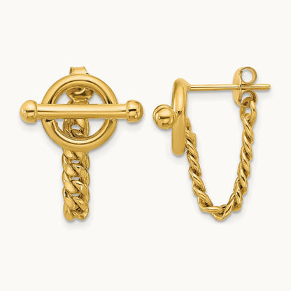 Polished Toggle Chain Post Earrings, 14K — Leslie's