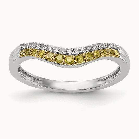 Yellow and White Diamond Band, 14K White Gold