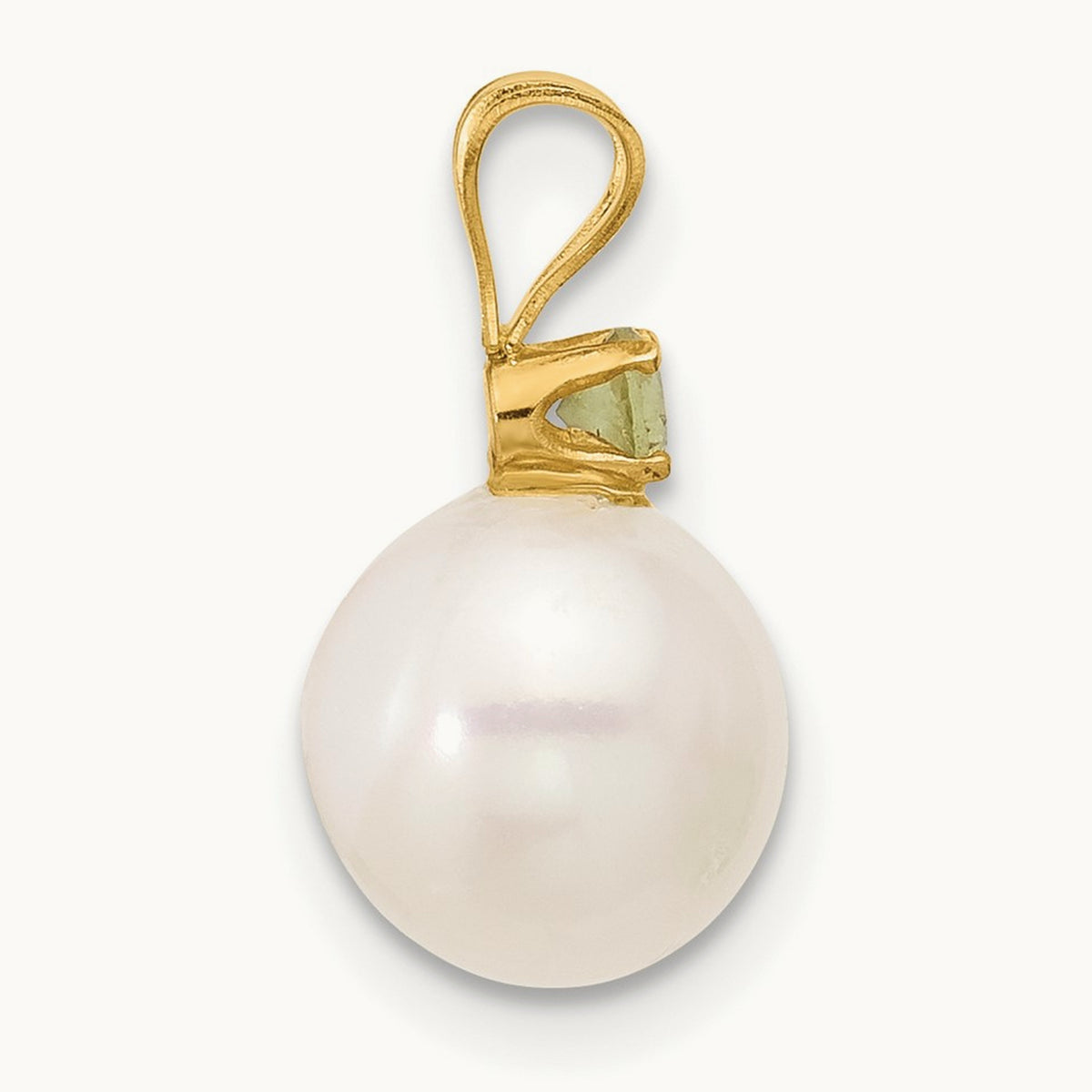 Peridot 8- White Round FWC Pearl Pendant, 8.5mm, 14K