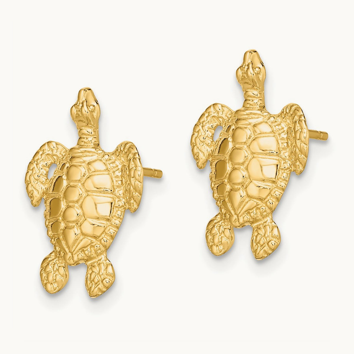 Polished and Textured Sea Turtle Post Earrings, 14K