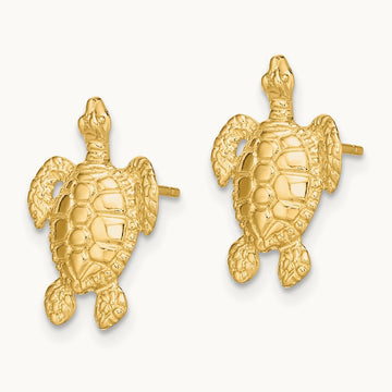 Polished and Textured Sea Turtle Post Earrings, 14K