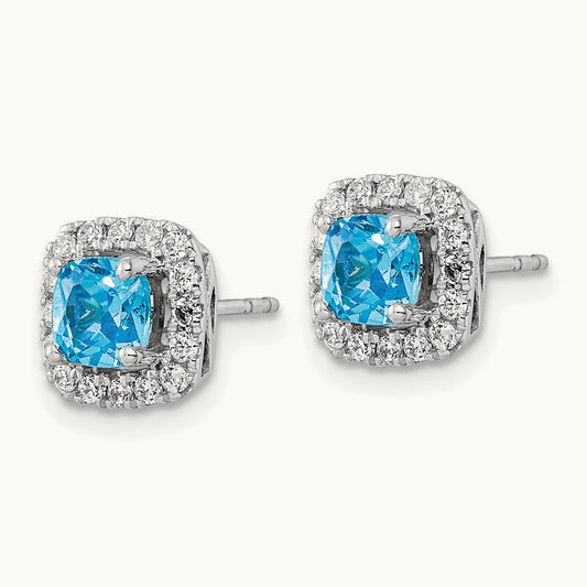 Dec Birthstone Blue Topaz Post Earrings, 0.50 ct tw Lab-Grown Diamond