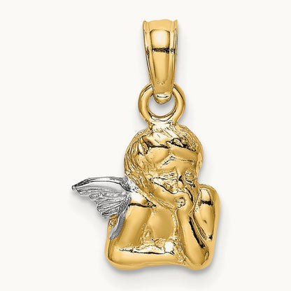 Angel Resting On Elbow w/ Rhodium Wing Charm, 14K