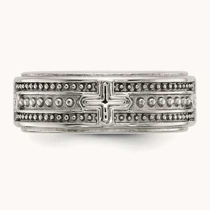 Polished Cross Grooved Band, 7.7mm, Stainless Steel