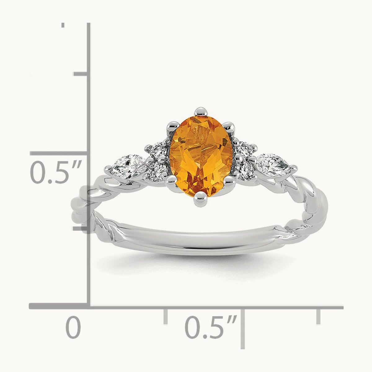 Polished Diamond and Citrine Twisted Ring — 14K White Gold
