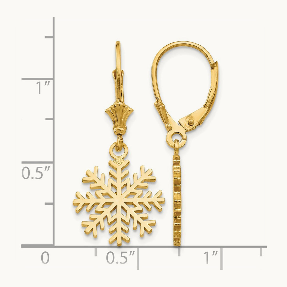 Snowflake Leverback Earrings — 14K Yellow Gold